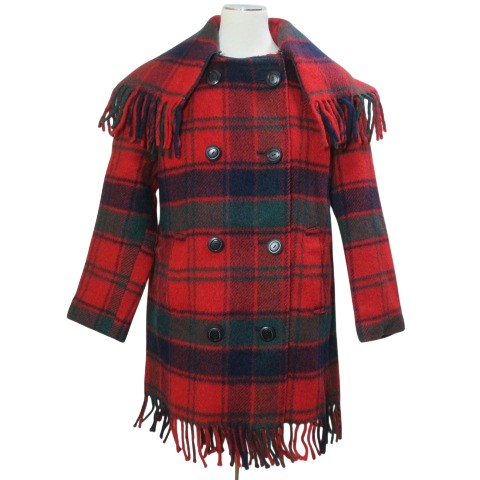 TARTANS チェックコート ダブル 0フリンジ ミドル丈 レッド ネイビー グリーン /X レディース  260509