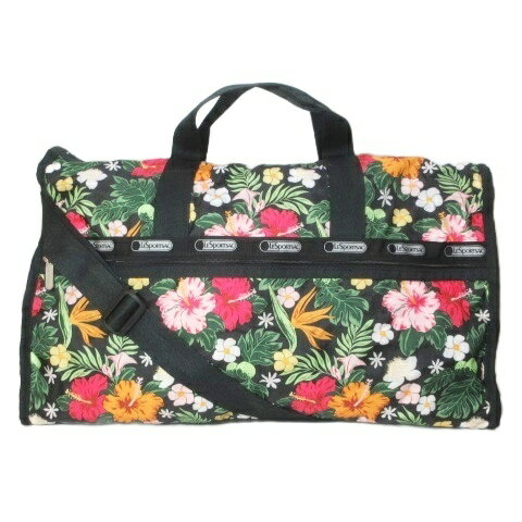 【中古】レスポートサック LesportSAC WEEKENDER ハワイ限定 ボストンバッグ ショルダー ハイビスカス柄 大容量 鞄 ブラック マルチカラー 鍵 ポーチ欠損 /X レディース 【ベクトル 古着】 260512