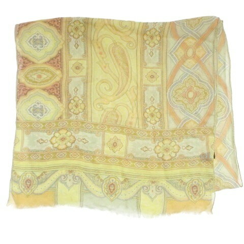 Rakuten - 【中古】エトロ ETRO シルクストール 総柄 フリンジ 薄手 イエロー系 /X レディース 【ベクトル 古着】 260521