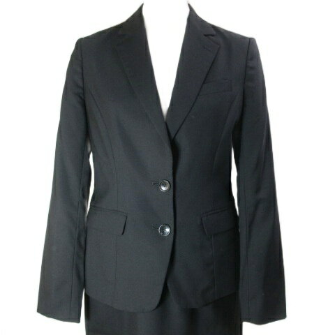 【中古】パーソンズ PERSON'S スーツスタイル SUITS STYLE リクルートスーツ テーラードジャケット 背抜き タイトスカート ひざ丈 ウール 9 M相当 黒 ブラック /X レディース 【ベクトル 古着】 260603 2