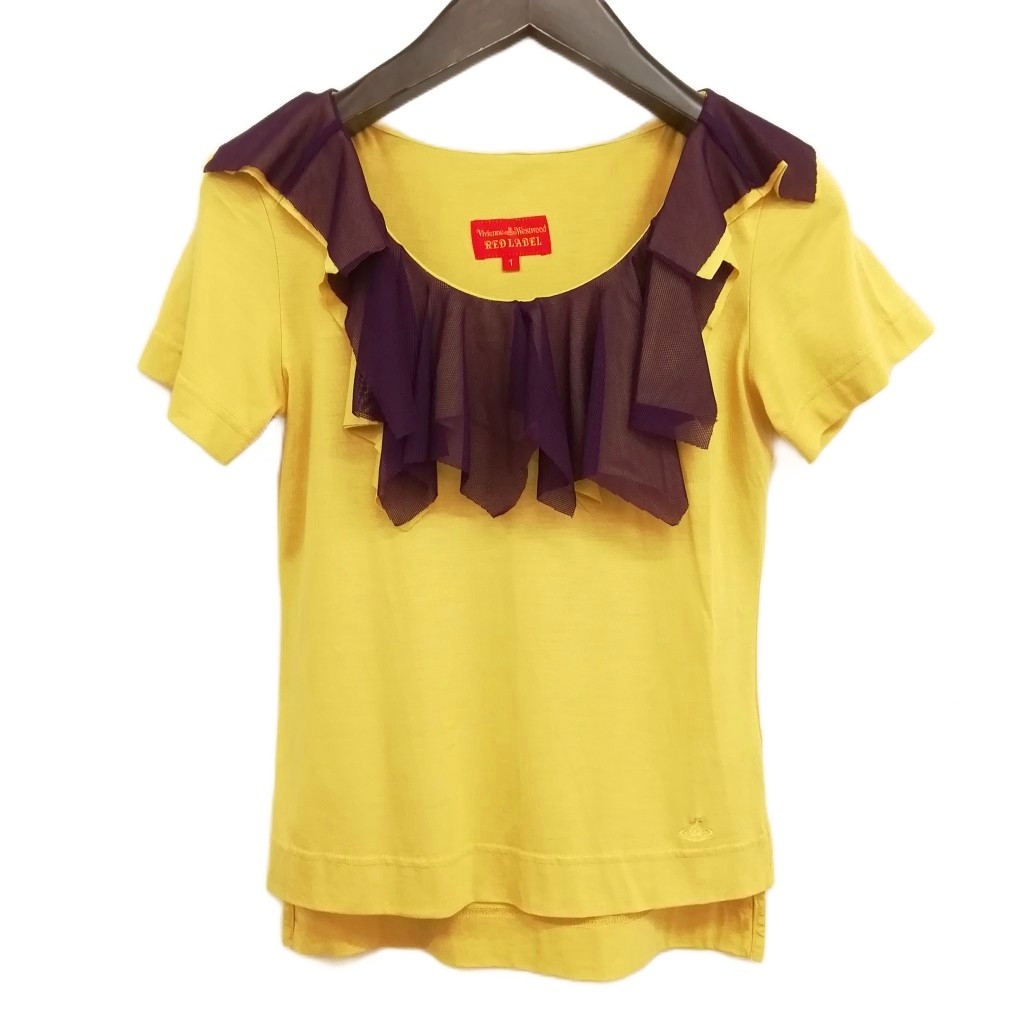 ヴィヴィアンウエストウッドレッドレーベル Vivienne Westwood RED LABEL チュール フリル カットソー Tシャツ 1 イエロー パープル レディース  260616