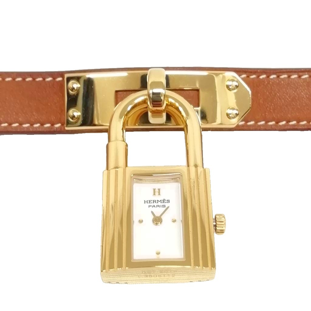 【中古】エルメス HERMES ケリー ウォッチ ドゥブルトゥール 腕時計 Z刻印 2021 ゴールド ブラウン レザー レディース 【ベクトル 古着】 260625