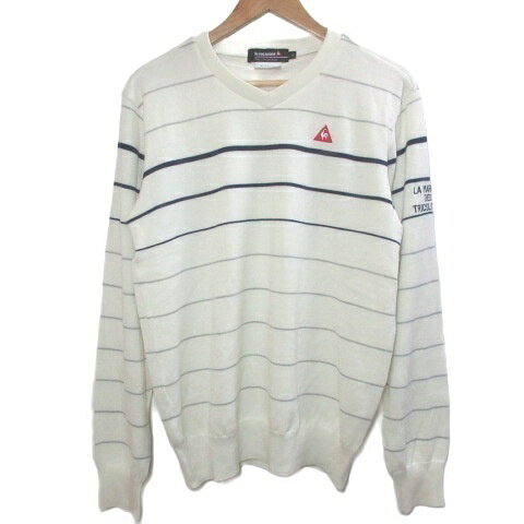 【中古】ルコックスポルティフ Le coq sportif GOLF COLLECTION ニット 裏地付き ジャケット ゴルフウェア プルオーバー ボーダー 長袖 Vネック ロゴ刺? ウール混 L オフホワイト QG4216 /X メンズ 【ベクトル 古着】 260805ブランドルコックスポルティフ Le coq sportif表記サイズL実寸サイズ肩幅：44cm　身幅：50cm　着丈：63cm　袖丈：65cm　　素材表地 アクリル52%、毛48% 裏地 ポリエステル100%色オフホワイト ・色に関してはこの商品の出品者の主観で判断しておりますので、カタログや正規の言い回しとは異なる場合がございます。仕様透け感：なし 裏地：あり 伸縮性：あり 光沢感：なし 生地の厚さ：厚手 状態左袖に17cm程度、背面裾に25cm程度の黒色の汚れがございます。 ※全体的に中古品としての使用感とダメージがありますが、通常使用には支障のない商品です。 掲載写真や記載内容をご確認いただき、ご理解の上ご購入ください。備考品番：QG4216商品のお問い合わせの回答を休止しております。＊各商品ページの商品詳細等をご確認の上ご購入ください。【中古】ルコックスポルティフ Le coq sportif GOLF COLLECTION ニット 裏地付き ジャケット ゴルフウェア プルオーバー ボーダー 長袖 Vネック ロゴ刺? ウール混 L オフホワイト QG4216 /X メンズ 【ベクトル 古着】 260805状態ランク　”B”詳細については、下記および「状態ランクについて」ページをご覧ください。未使用・新品の商品ほぼ新品同様の商品使用感が少なく、かなり状態の良い商品使用感はあるが、傷や汚れの少ない商品使用感の他、傷や汚れが見られる商品かなり大きな傷みがある難あり商品※S〜CランクはUSED品となりますので、使用感をご理解の上でご入札下さい。状態ランクについてinformationブランドルコックスポルティフ Le coq sportif表記サイズL実寸サイズ肩幅：44cm　身幅：50cm　着丈：63cm　袖丈：65cm　　素材表地 アクリル52%、毛48% 裏地 ポリエステル100%色オフホワイト ・色に関してはこの商品の出品者の主観で判断しておりますので、カタログや正規の言い回しとは異なる場合がございます。仕様透け感：なし 裏地：あり 伸縮性：あり 光沢感：なし 生地の厚さ：厚手 状態左袖に17cm程度、背面裾に25cm程度の黒色の汚れがございます。 ※全体的に中古品としての使用感とダメージがありますが、通常使用には支障のない商品です。 掲載写真や記載内容をご確認いただき、ご理解の上ご購入ください。備考品番：QG4216商品のお問い合わせの回答を休止しております。＊各商品ページの商品詳細等をご確認の上ご購入ください。本商品は一点物です他サイトや店舗にて販売している商品です。多少のお時間差にて欠品になることもございます。予めご了承頂ますようお願い致します。ベクトル・サイズガイドはこちらこの商品と同じブランドの商品を見る