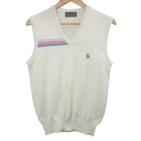 【中古】マンシングウェア MUNSINGWEAR グランドスラムクラシック GrandSlam CLASSIC ニットベスト ゴルフウェア ジレ プルオーバー 刺? Vネック C80〜90 S〜M相当 ベージュ /X メンズ 【ベクトル 古着】 260828ブランドマンシングウェア MUNSINGWEAR表記サイズC80〜90 S〜M相当 実寸サイズをご参照ください。実寸サイズ身幅：43cm　着丈：56cm　　素材綿100%色ベージュ仕様透け感：なし 裏地：なし 伸縮性：あり 光沢感：なし 生地の厚さ：普通 状態左肩、正面裾中心、背面上部中心、背面裾中心に2mm程度の茶色のシミ、首元、背中に若干の毛羽立ちがございます。 その他に目立ったダメージはなく、問題なくご使用いただける商品です。 ※あくまでも中古品ですので掲載写真や記載内容をご確認いただき、ご理解の上ご購入ください。商品のお問い合わせの回答を休止しております。＊各商品ページの商品詳細等をご確認の上ご購入ください。【中古】マンシングウェア MUNSINGWEAR グランドスラムクラシック GrandSlam CLASSIC ニットベスト ゴルフウェア ジレ プルオーバー 刺? Vネック C80〜90 S〜M相当 ベージュ /X メンズ 【ベクトル 古着】 260828状態ランク　”AB”詳細については、下記および「状態ランクについて」ページをご覧ください。未使用・新品の商品ほぼ新品同様の商品使用感が少なく、かなり状態の良い商品使用感はあるが、傷や汚れの少ない商品使用感の他、傷や汚れが見られる商品かなり大きな傷みがある難あり商品※S〜CランクはUSED品となりますので、使用感をご理解の上でご入札下さい。状態ランクについてinformationブランドマンシングウェア MUNSINGWEAR表記サイズC80〜90 S〜M相当 実寸サイズをご参照ください。実寸サイズ身幅：43cm　着丈：56cm　　素材綿100%色ベージュ仕様透け感：なし 裏地：なし 伸縮性：あり 光沢感：なし 生地の厚さ：普通 状態左肩、正面裾中心、背面上部中心、背面裾中心に2mm程度の茶色のシミ、首元、背中に若干の毛羽立ちがございます。 その他に目立ったダメージはなく、問題なくご使用いただける商品です。 ※あくまでも中古品ですので掲載写真や記載内容をご確認いただき、ご理解の上ご購入ください。商品のお問い合わせの回答を休止しております。＊各商品ページの商品詳細等をご確認の上ご購入ください。本商品は一点物です他サイトや店舗にて販売している商品です。多少のお時間差にて欠品になることもございます。予めご了承頂ますようお願い致します。ベクトル・サイズガイドはこちらこの商品と同じブランドの商品を見る
