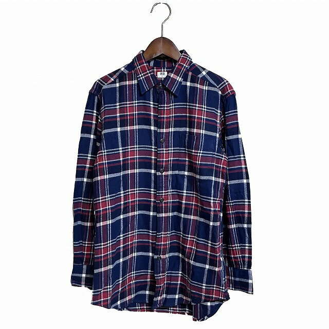 【中古】ユニクロ UNIQLO シャツ ネルシャツ ステンカラー チェック 長袖 S ネイビー レッド 紺 赤 /AG メンズ 【ベクトル 古着】 230926