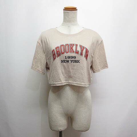 【中古】シーイン SHEIN 半袖 クロップド Tシャツ M ベージュ プリント カットソー レディース 【ベクトル 古着】 230818のサムネイル