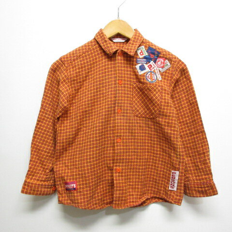 パーソンズ PERSON'S KID'S チェック柄 長袖 フランネル シャツ 120 オレンジ ワッペン装飾 子供服 キッズ  240216
