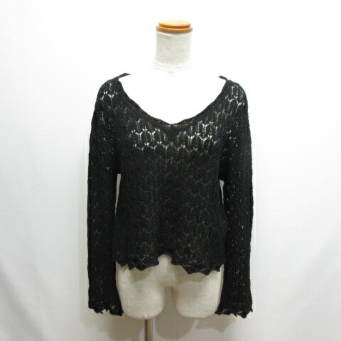【中古】マウジー MOUSSY 総レース ニット 長袖 カットソー F 黒 ブラック レディース 【ベクトル 古着】 241214