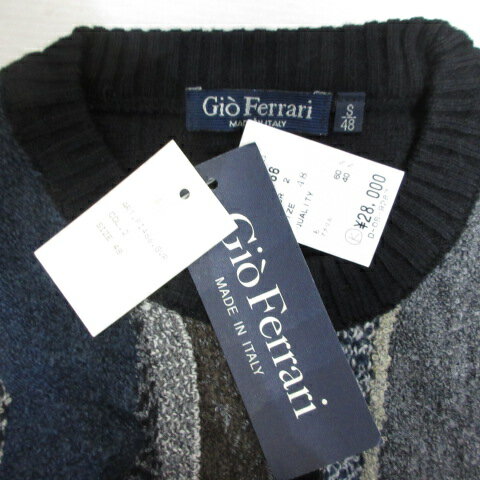 【中古】未使用品 ジオ フェラーリ Gio Ferrari ジャガード ニット セーター S/48 黒 ブラック ウール混 イタリー製 タグ付き メンズ 【ベクトル 古着】 250206