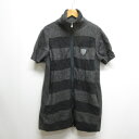 【中古】ヒールクリーク HEAL CREEK platinum ゴルフウェア 半袖 フェレット ニット ブルゾン ジャケット 42 グレー系 ボーダー柄 ダブル...