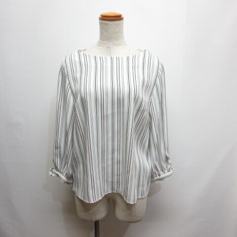 【中古】テチチ Te chichi 美品 ストライプ柄 七分袖 ブラウス カットソー M 白 ホワイト レディース 【ベクトル 古着】 250416