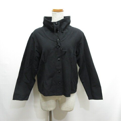 【中古】ギエモン 儀右ヱ門 久留米絣 スタンドカラー ジャケット 薄手 黒 ブラック コットン 日本製 レディース 【ベクトル 古着】 250416