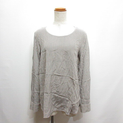 【中古】未使用品 ジェイプレス J.PRESS ストライプ柄 絹シルク ブラウス カットソー 長袖 9 白×ブラウン レディース 【ベクトル 古着】 250416