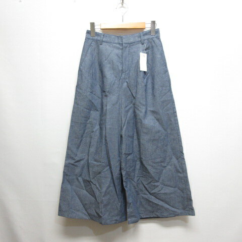 【中古】未使用品 インデックス INDEX ワイド パンツ 麻リネン混 M ブルー ジッパーフライ バックゴム タグ付き レディース 【ベクトル 古着】 250416