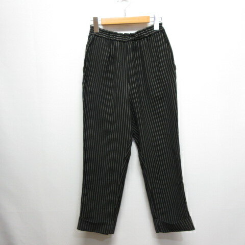 【中古】イジット ijiit ストライプ柄 クロップド パンツ 黒 ブラック ウエストゴム 日本製 レディース 【ベクトル 古着】 250514