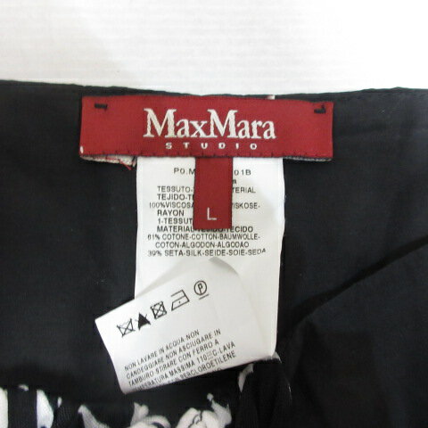 【中古】マックスマーラステュディオ Max Mara Studio 総柄 フレア スカート L 黒 ブラック 透け感 レーヨン レディース 【ベクトル 古着】 250521
