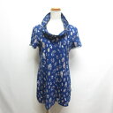 【中古】ヒロココシノ HIROKO KOSHINO オフタートル 半袖 カットソー チュニック 40 ブルー 総柄 日本製 レディース 【ベクトル 古着】 250523