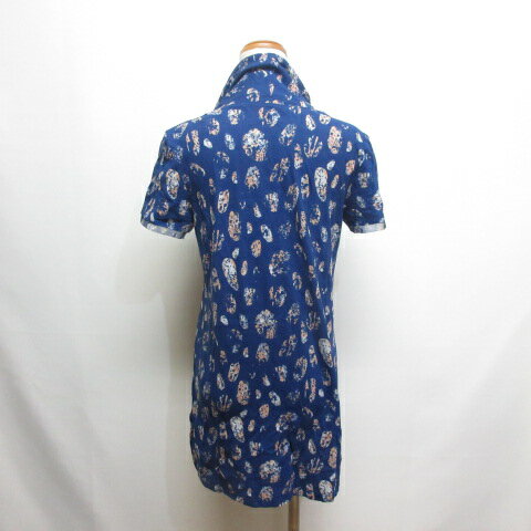 【中古】ヒロココシノ HIROKO KOSHINO オフタートル 半袖 カットソー チュニック 40 ブルー 総柄 日本製 レディース 【ベクトル 古着】 250523