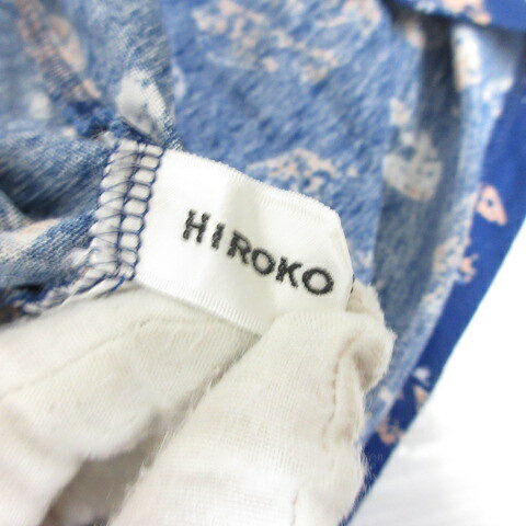 【中古】ヒロココシノ HIROKO KOSHINO オフタートル 半袖 カットソー チュニック 40 ブルー 総柄 日本製 レディース 【ベクトル 古着】 250523