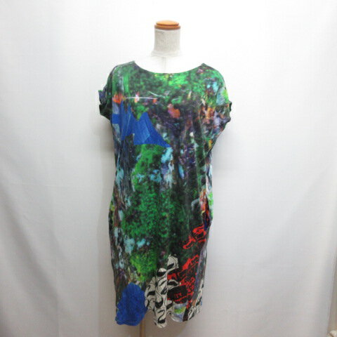 【中古】ツモリチサト TSUMORI CHISATO 半袖 プリント ワンピース 2 グリーン系 日本製 レディース 【ベクトル 古着】 250527