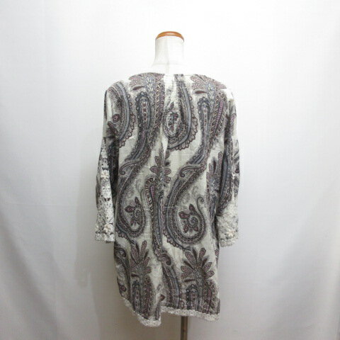 【中古】バトームーシュ BATEAU MOUCHE ペイズリー柄 七分袖 チュニック 9 白 ホワイト レース装飾 コットン レディース 【ベクトル 古着】 250627