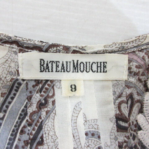 【中古】バトームーシュ BATEAU MOUCHE ペイズリー柄 七分袖 チュニック 9 白 ホワイト レース装飾 コットン レディース 【ベクトル 古着】 250627