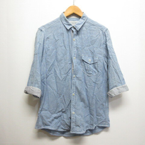 【中古】ユニバーシティオブオックスフォードコレクション UNIVERSITY OF OXFORD COLLECTION 七分袖 シャツ M ブルー 麻混 メンズ 【ベ..