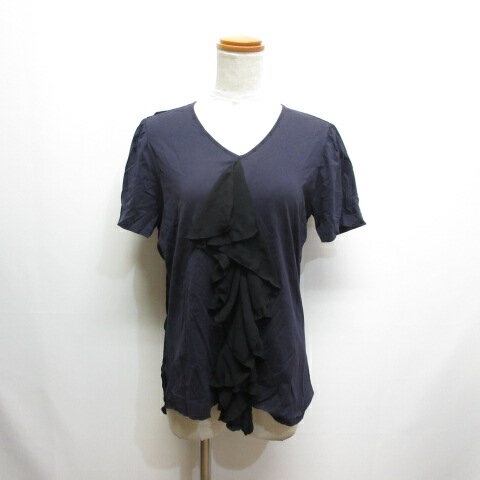 【中古】ダイアリーオリジナルイジット Diary Original ijiit 半袖 ラッフル カットソー 黒×ネイビー ..