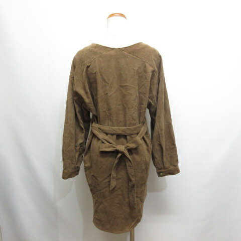 【中古】アー・ヴェ・ヴェスタンダード ミッシェルクラン a.v.v standard 長袖 Vネック コーデュロイ シャツ チュニック 腰ひも付き S 茶 ブラウン レディース 【ベクトル 古着】 250717