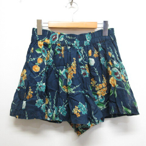 【中古】セポ CEPO 花柄 ショート パンツ キュロット M ネイビー ウエストゴム 裏地付き レディース 【ベクトル 古着】 250806(4)