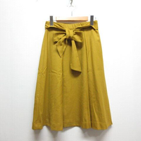 【中古】ストロベリーフィールズ STRAWBERRY-FIELDS 美品 ウエストリボン タック フレア スカート 2 マスタード 裏地付き 日本製 レディース 【ベクトル 古着】 251021
