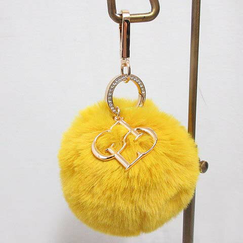 【中古】未使用品 セルフォード CELFORD ミラーinマカロン ファーチャーム フェイクファー ポンポン イエロー 黄色 手鏡 保存袋付き レディース 【ベ...