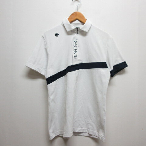 Shirts - 【中古】デサント DESCENTE ゴルフウェア リサイクルソロテックス 鹿の子 切替え シャツ M 白 ホワイト DGMTJA01 半袖 ハーフジップ メンズ 【ベクトル 古着】 260416