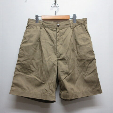 モンケメル MONT KEMMEL 美品 T/C ツイル タック ショート パンツ 40 ベージュ MKL-000-231003 ジッパーフライ バックゴム メンズ  260521