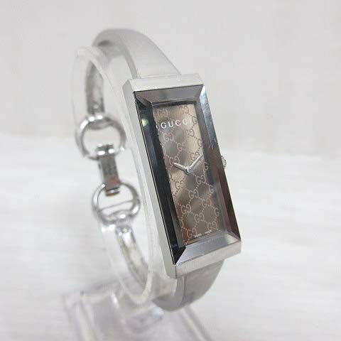 【中古】グッチ GUCCI 127.5 GG柄 スクエア 腕時計 クォーツ バングルウォッチ シルバー色 ブラウン文字盤 動作品 ☆AA★ レディース 【ベクトル 古着】 260611