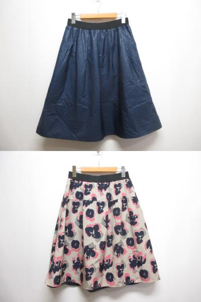【中古】ヴェロフォンナ Re.Verofonna 美品 リバーシブル スカート 38 ネイビー/ベージュ ウエストゴム レディース 【ベクトル 古着】 260616
