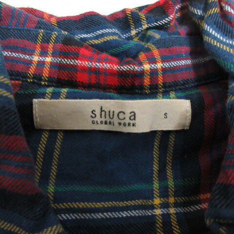 【中古】シュカ Shuca チェック柄 七分袖 フランネル シャツ S ネイビー 赤 USED加工 襟ワイヤー入り グローバルワーク レディース 【ベクトル 古着】 260618 auc-vector-21027416 ブランド古着の買取販売ベクトル サンプル画像3
