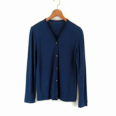 【中古】エードット a. リネン混 V ネック カーディガン M 紺 ネイビー レディース 【ベクトル 古着】 250518