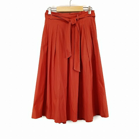 【中古】ノンノ NON NO リネン混 タック入り フレア ロング スカート 赤系 レディース 【ベクトル 古着】 250704