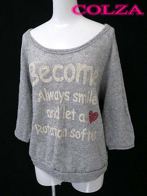 【中古】【colza／コルザ】 ラウンドネック ざっくり◆ウール五分袖ニットセーター/カットソー/S/グレー レディース 【ベクトル 古着】 140205