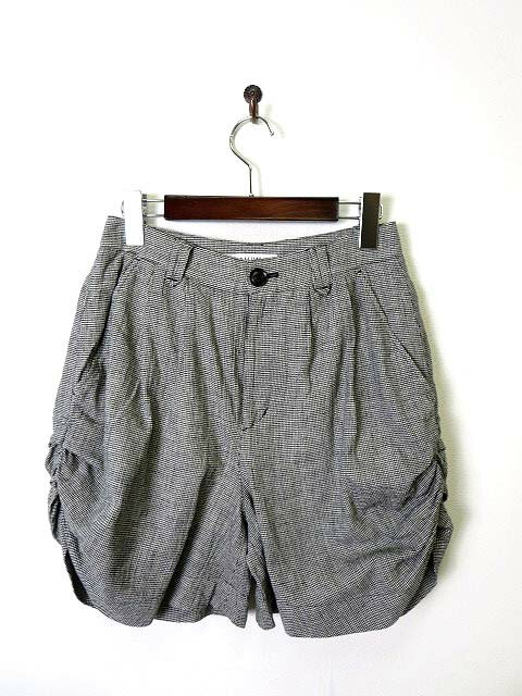 麻, 亞麻 - 【中古】アミウ AMIW ショートパンツ リネン コットン 綿麻 サイドギャザー 千鳥格子 S 黒 白 レディース 【ベクトル 古着】 190729 ベクトルプレミアム店