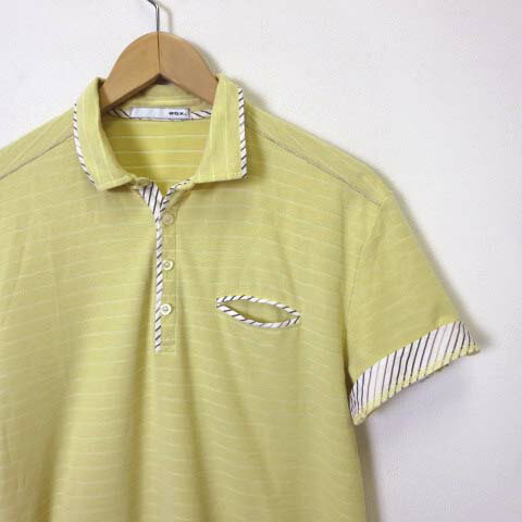 【中古】エービーエックス abx ポロシャツ シャドー ボーダー 鹿の子 ストライプ 配色 半袖 XL 4 黄 イエロー 白 ホワイト 大きいサイズ メンズ 【ベクトル 古着】 220608
