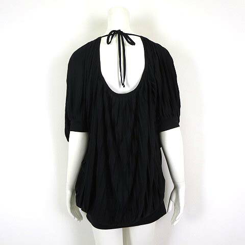 【中古】massive チュニック カットソー プリーツ バック リボン ドルマン パフスリーブ 半袖 M 黒 ブラック レディース 【ベクトル 古着】 230721