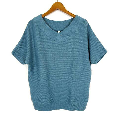 V-Neck - 【中古】CRACCORON クラコロン ニット カットソー カシュクール Vネック ボーダー編み ドルマンスリーブ 半袖 M ブルーグリーン レディース 【ベクトル 古着】 230725