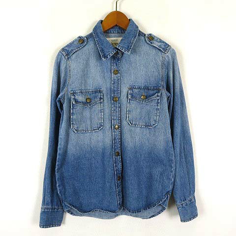 【中古】BRILLIANT JEANS ブリリアントジーンズ シャツ デニムシャツ ウオッシュ加工 長袖 S 0 インディゴブルー レディース 【ベクトル 古着】 231101