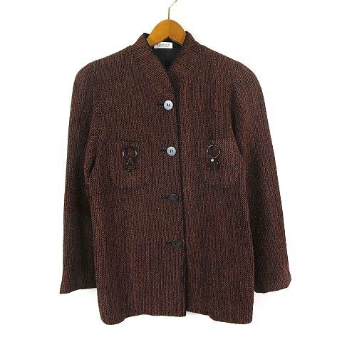 【中古】SERRANO セラーノ ジャケット スタンドカラー ツイード ウール リング装飾 長袖 L 11 茶 ブラウン 黒 ブラック レディース 【ベクトル 古着】 231106