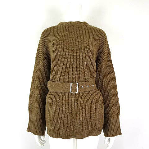 Turtleneck - 【中古】アンジェム ＆gaime ニット セーター ざっくり 畦編み ウール ハイネック ウエストベルト ドロップショルダー 長袖 M-L 茶 ブラウン レディース 【ベクトル 古着】 240126
