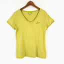 【中古】エーグル AIGLE Tシャツ ロゴ プリント Vネック コットン 半袖 M くすみマスタード レディース 【ベクトル 古着】 240321(4)