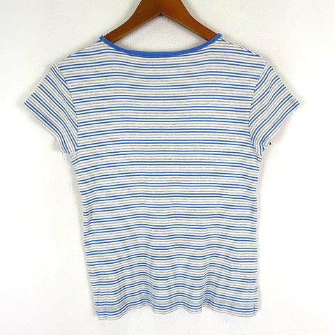 【中古】エルエルビーン L.L.BEAN カットソー Tシャツ ボーダー Vネック コットン 半袖 フレンチスリーブ S 白 ホワイト 青 ブルー グレー レディース 【ベクトル 古着】 240321