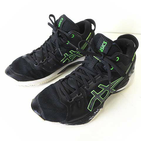 【中古】アシックス asics ゲルバースト GELBURST バスケットシューズ バッシュ スニーカー ハイカット 25.5cm 黒 ブラック ライムグリーン 1063A047 メンズ 【ベクトル 古着】 240502